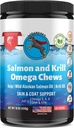 Wild Alaskan Salmon Krill Oil Chews for Dogs - Omega 3 6 9 Supplement for Skin Coat Joints - Allergy Relief - Reduce Shedding - Made in USA