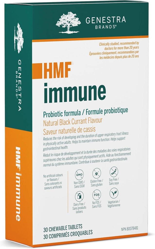 Genestra Brands HMF Immune Chewable Tablets - Probiotic Supplement with Natural Black Currant Flavor - 30 Tablets