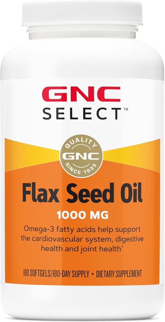 180 Softgels of GNC Select Flax Seed Oil with Omega-3 Fatty Acids for Heart Health and Wellness