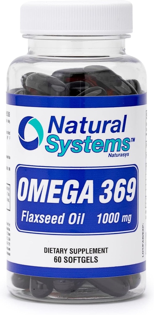 Natural Systems Naturasys Omega 369 Softgels - Triple Omega 3-6-9 Flax Seed Oil Supplements - 1000 mg 60 ct - Heart Health Support