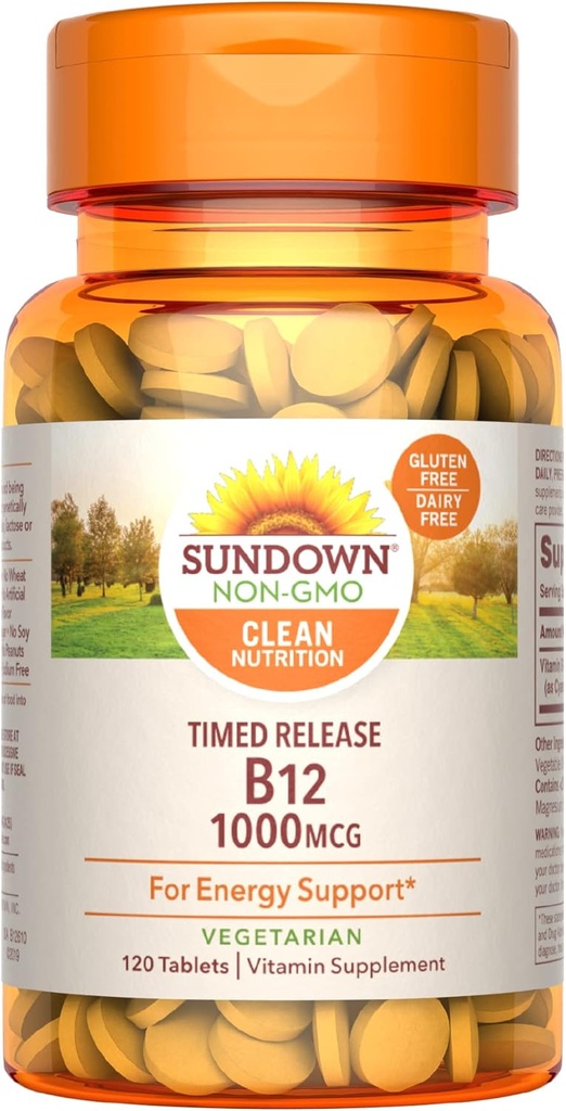 Timed Release Vitamin B12 1000 mcg Tablets for Nervous System & Energy Health, 120 Count