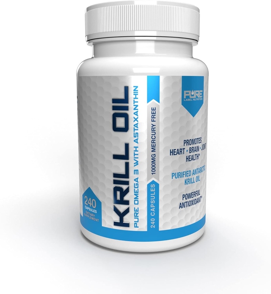 Premium Krill Oil Supplement - 240 Capsules with Omega 3, 6, 9, DHA, EPA - 1000mg - Pure Label Nutrition