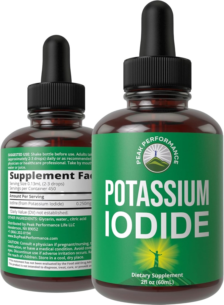 Vegan Liquid Potassium Iodide Drops for Thyroid Health. 1 Year Supply. Enhanced Absorption vs Pills, Gluten Free, USA Made.