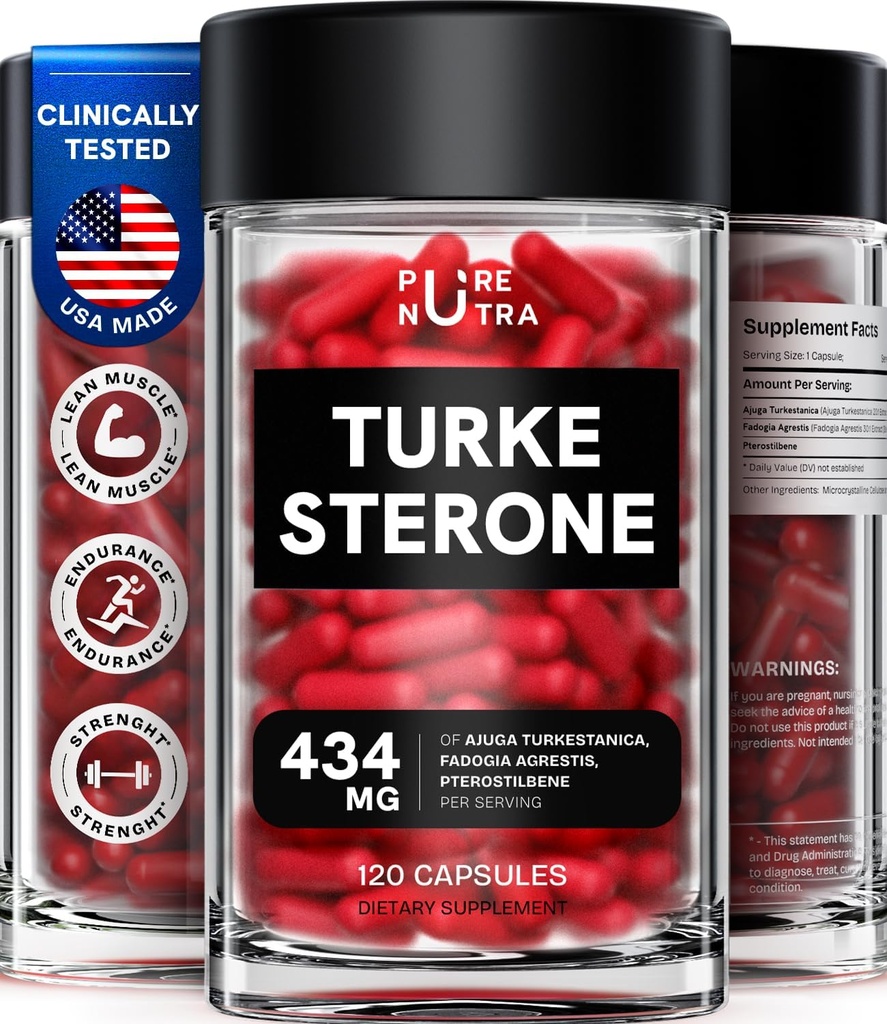 Organic Turkesterone Supplement for Men - Muscle Growth Formula with Fadogia Agrestis, Pterostilbene | 120 Count Powder