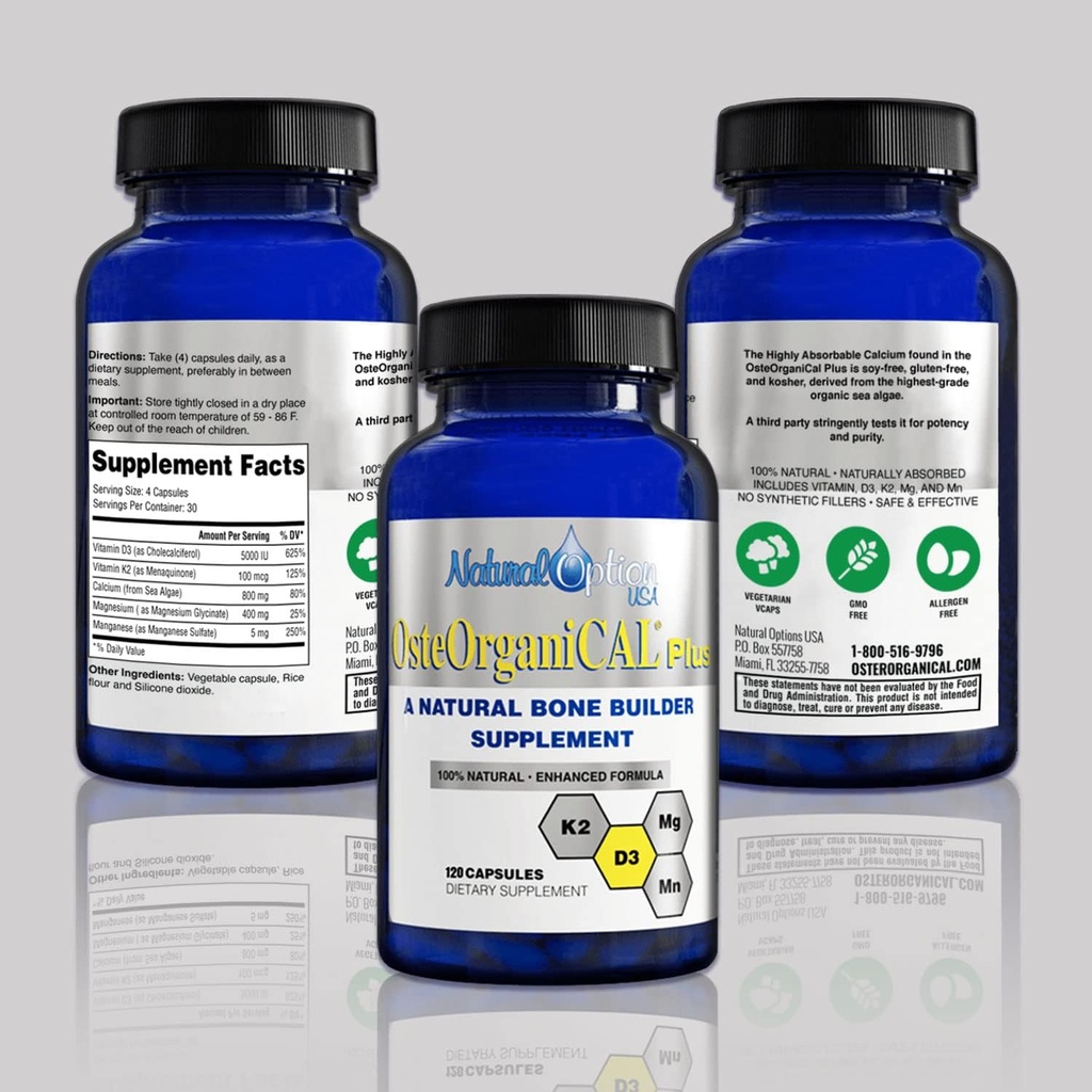 Organic Plant-Based Calcium Supplement with Vitamin D3, K2, Magnesium, and Manganese (360 Count x 3 Bottles)