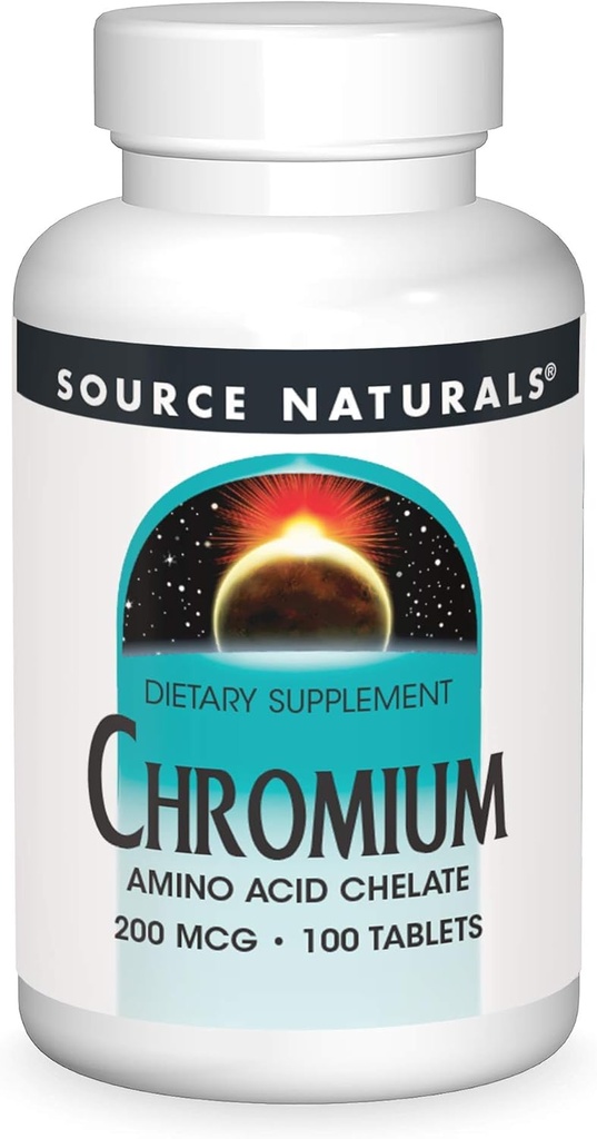 Source Naturals Chromium Chelate 200mcg - 100 Tablets for Blood Sugar Support