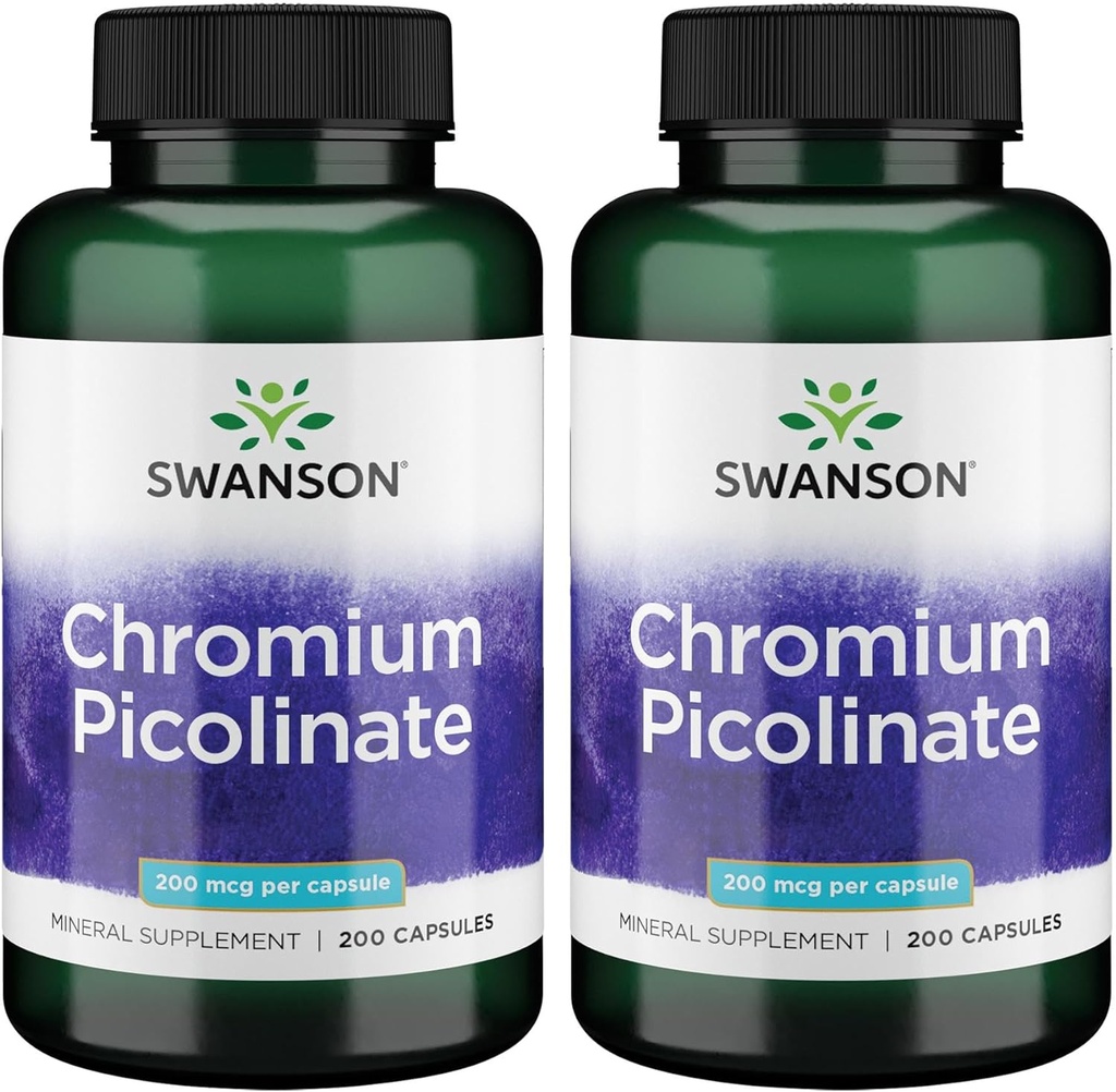 Chromium Picolinate Supplement 200mcg - Natural Support (400 Capsules, 2-Pack)