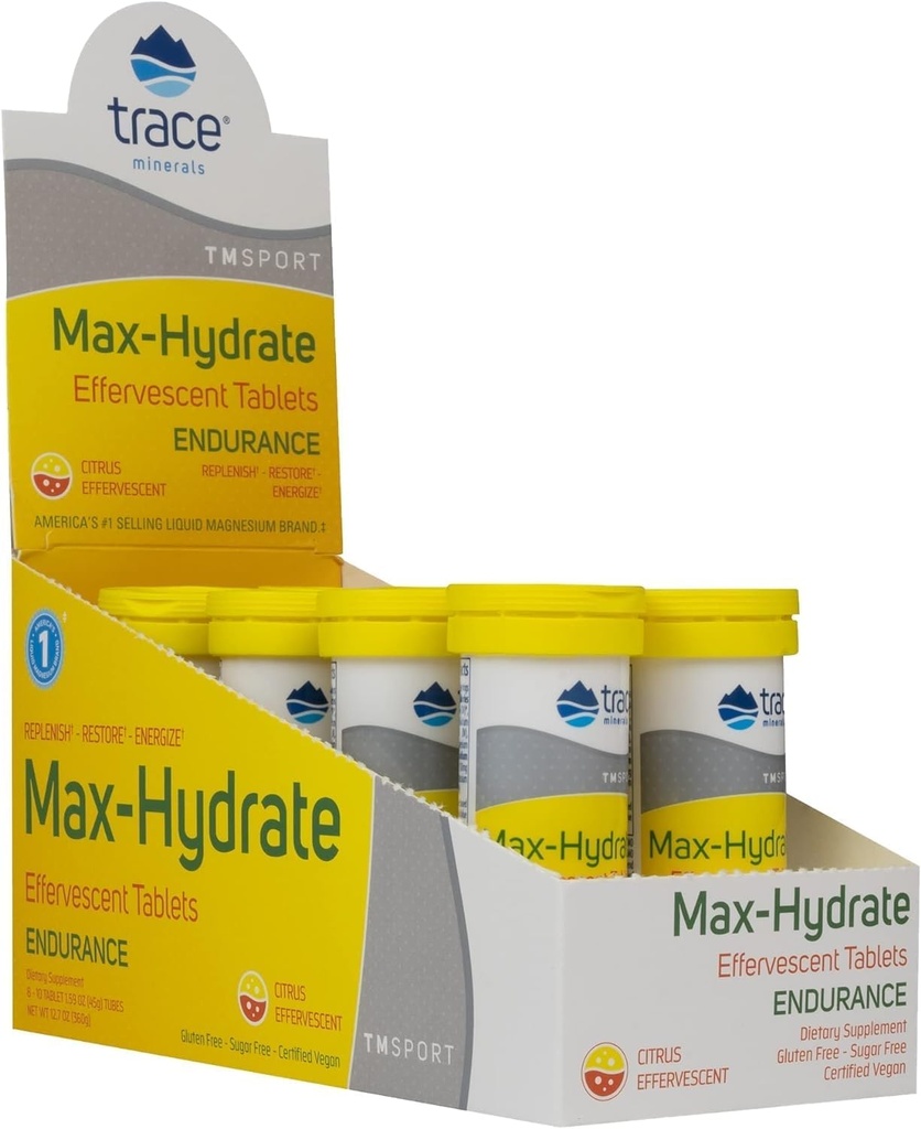 Hydration Support Supplement with Trace Minerals - Boost Energy and Endurance - Electrolyte Aid for Muscle Cramps - Citrus Flavored Tabs (80 Servings)