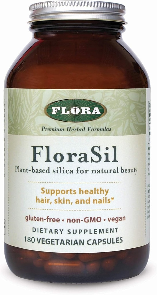 180 Veg Capsules of FloraSil Silica Supplement with Horsetail Extract for Hair, Skin, and Nails - Promotes Collagen Formation