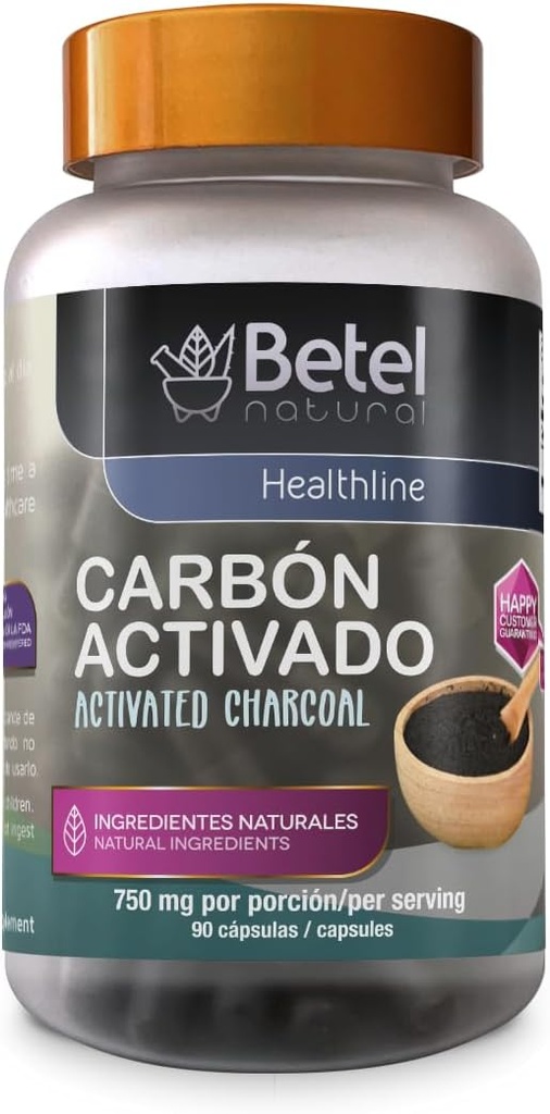 90 Betel Natural Activated Charcoal Capsules - Detox and Digestive Support
