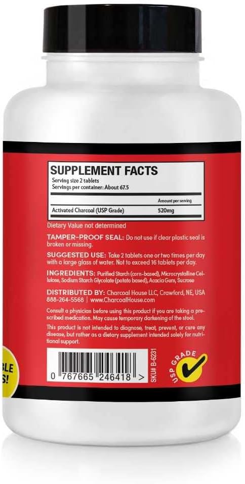 Kid-Friendly Chewable Activated Charcoal Tablets | Natural, Vegan, Non-GMO | Teeth, Stomach, Gas Relief | USP Food Grade | 135 ct.