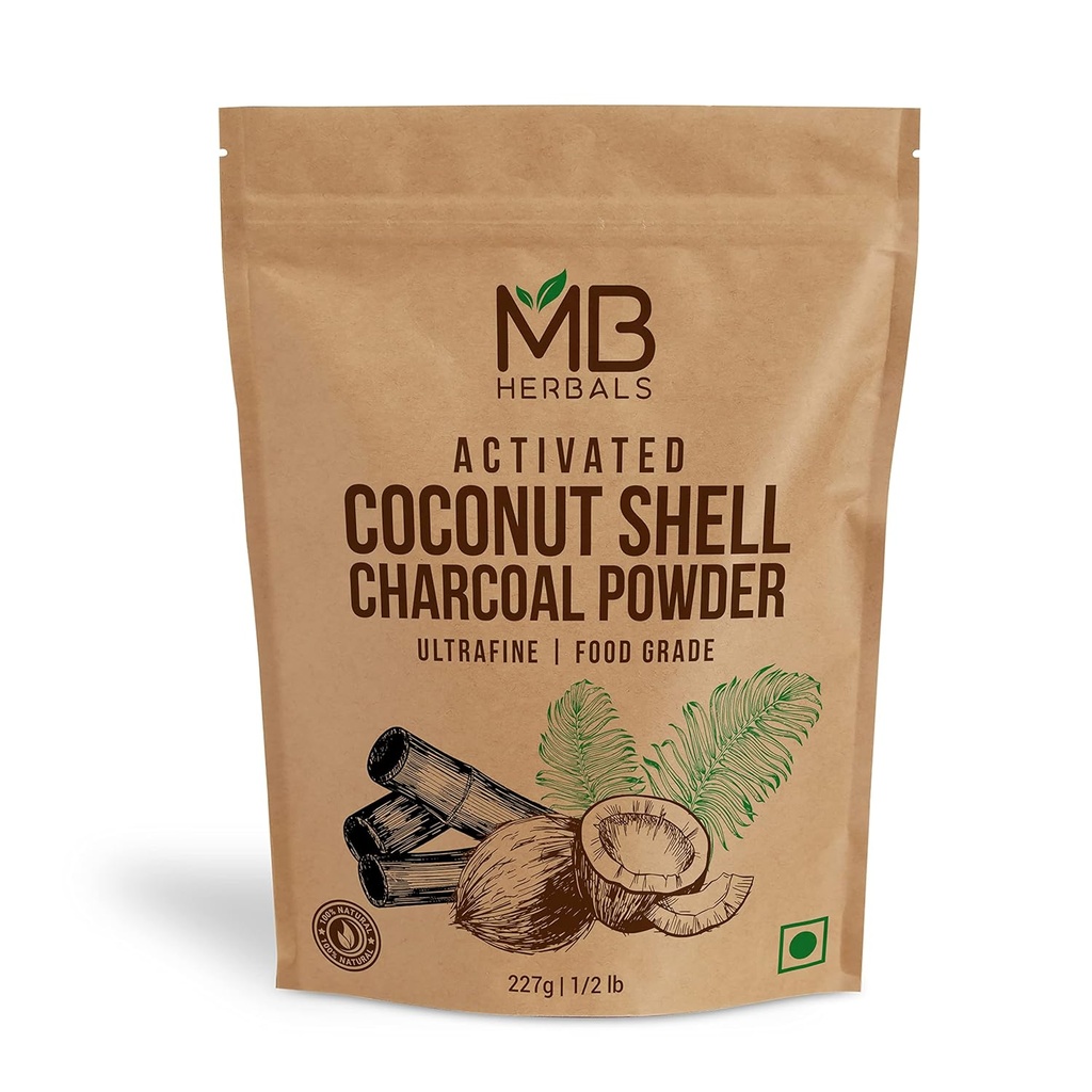 8 oz MB Herbals Food Grade Coconut Charcoal Powder for Detox, Face Packs, Soap Making, ToothPowder - Activated Charcoal from Coconut Shell