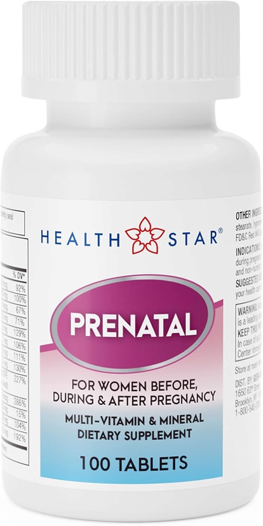 Prenatal-Postnatal Multivitamins with Folic Acid & Minerals for Pregnancy Support, 100 Tablets