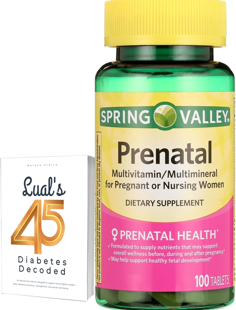 Prenatal Multivitamin with Folate for Women | Pregnancy Essential | 100 Tablets | Bundle with Diabetes Decoded