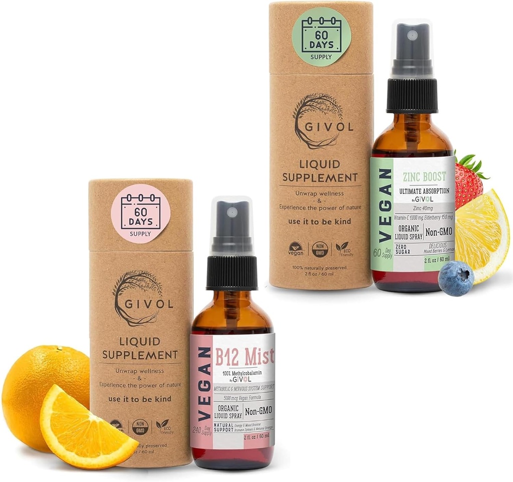 Organic Vegan Vitamin B12 Liquid Mist with Zinc Boost - 5,000mcg Methylcobalamin - Sugar Free with Vitamin C and Elderberry Extract - Non-GMO - Fast Absorption
