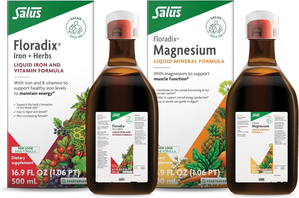 Salus Floradix Iron & Herbs with Magnesium Liquid Supplement 17 oz
