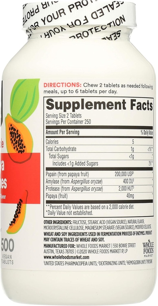 Whole Foods Market 365 Papaya Enzymes - 1000 Chews (2 Pack)
