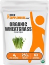 BulkSupplements.com Organic Wheatgrass Powder - Superfood Supplement, 250g (8.8 oz), Vegan & Gluten Free - Green Powder, Organic Wheatgrass Powder - 4g per Serving