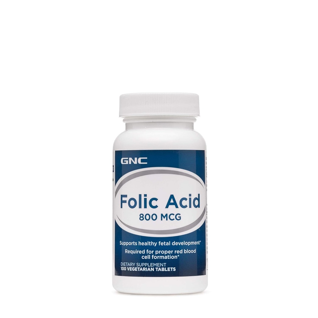 Folic Acid 800mcg for Healthy Fetal Development | Red Blood Cell Formation | Vegetarian 100 Count Formula