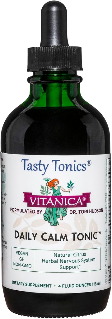 Organic Daily Calm Tonic Liquid Supplement for Stress Relief - Lemon Balm, Kava Kava, Passion Flower - Dr. Formulated - Vegan - 4 oz