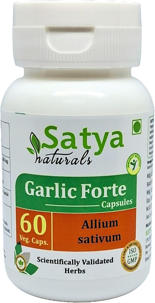 Satya Naturals Garlic Forte Capsules 500 mg - Allium Sativum Extract for Men and Women - Herbal Ayurvedic Supplement - 10:1 Forte - 60 Veg Capsules