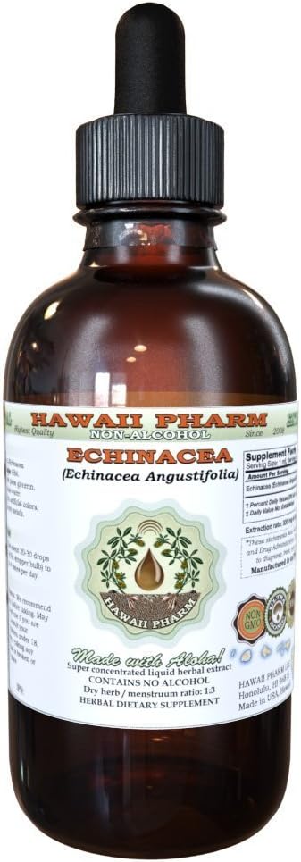 Echinacea Alcohol-Free Liquid Extract 4 oz - Natural Herbal Supplement with Dried Root Glycerite by Hawaii Pharm