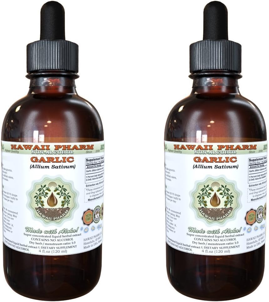 Organic Garlic Alcohol-Free Liquid Extract - 2x2 oz Glycerite Supplement by Hawaii Pharm
