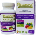 Premium 7-in-1 Elderberry Capsules with Zinc, Vitamin C, D, Echinacea, Ginger, Amla - 90 ct Vegan Non-GMO Gluten-Free