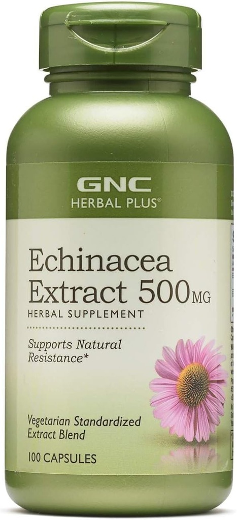 Vegetarian GNC Herbal Plus Echinacea Extract 500mg Supplement - Supports Natural Resistance with 100 Servings