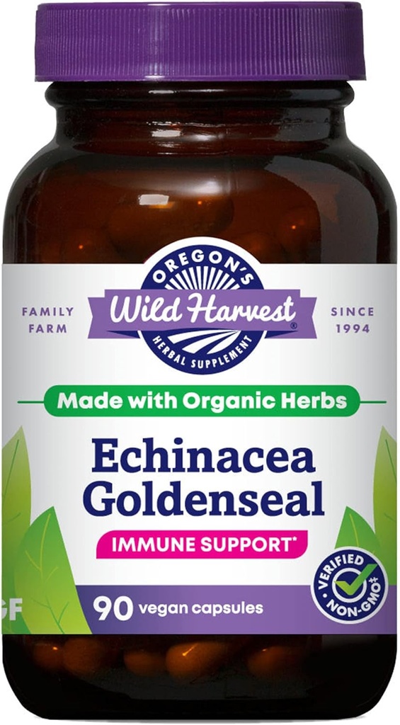 Organic Echinacea Goldenseal Capsules for Immune Support | Vegan, Non-GMO, Gluten-Free | 90 Count by Oregon's Wild Harvest