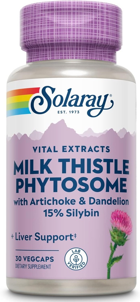 Liver Support Supplement with Milk Thistle Phytosome, Artichoke, Dandelion, and Ginger - 15% Silybin Extract - 30 VegCaps - 60-Day Guarantee