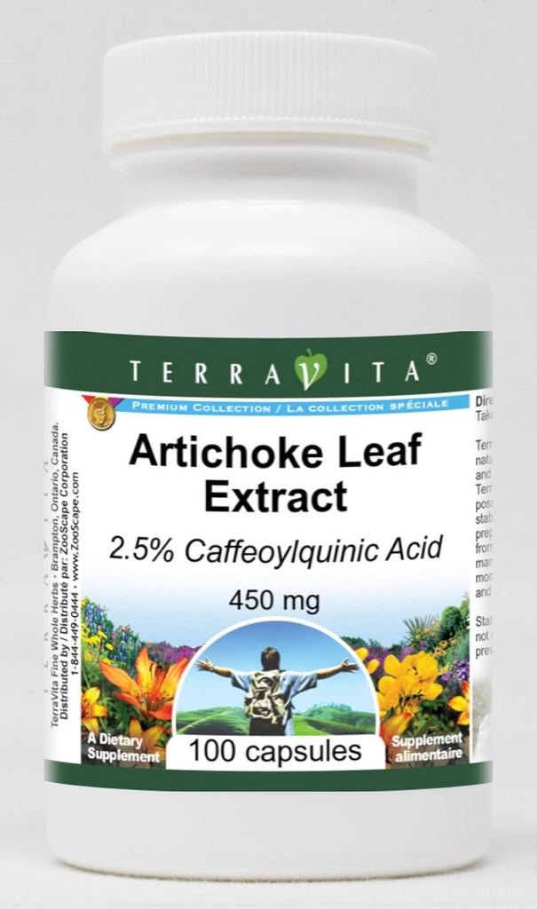 Terravita Artichoke Leaf Extract Capsules - High Caffeoylquinic Acid - 900 mg Total - 100 Capsules x 2 Pack