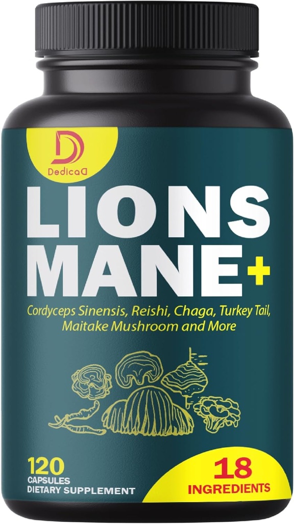 18-in-1 Mushroom Supplement Complex with Lion's Mane, Cordyceps Sinensis, and Reishi Mushroom - Brain, Energy, Memory, and Immune Support - 120 Capsules