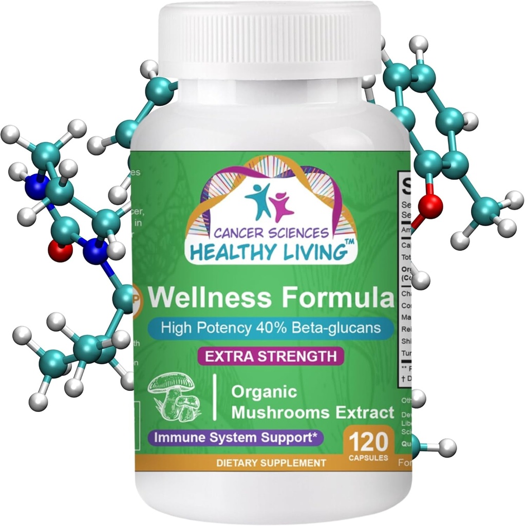 Organic Mushroom Extract Capsules for Immune Support - 1,500mg, 40% Beta-Glucans, 120 Caps - Cancer Sciences Wellness Formula
