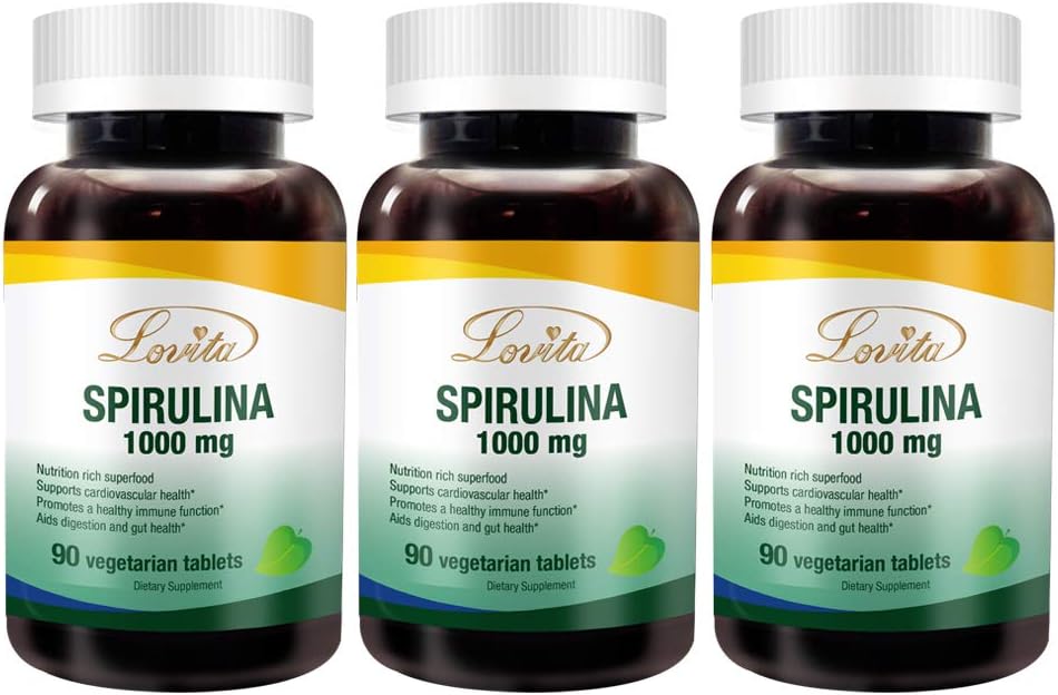 Organic Spirulina Tablets 1000mg - Vegan Multivitamin Superfood, Non-Irradiated, 90 Tablets (Pack of 3)