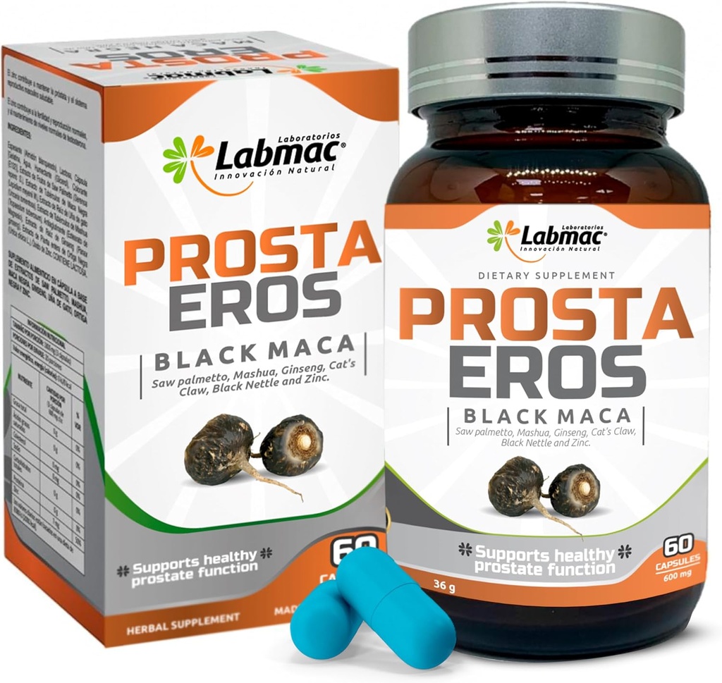 ProstaEros Prostate Support Supplement - 7 Natural Ingredients including Black Maca and Saw Palmetto - 60 Capsules
