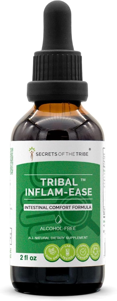 Tribal Inflam-Ease Herbal Extract Tincture with Turmeric, Licorice, Meadowsweet, Ginger, and Spirulina for Intestinal Comfort - 2 oz