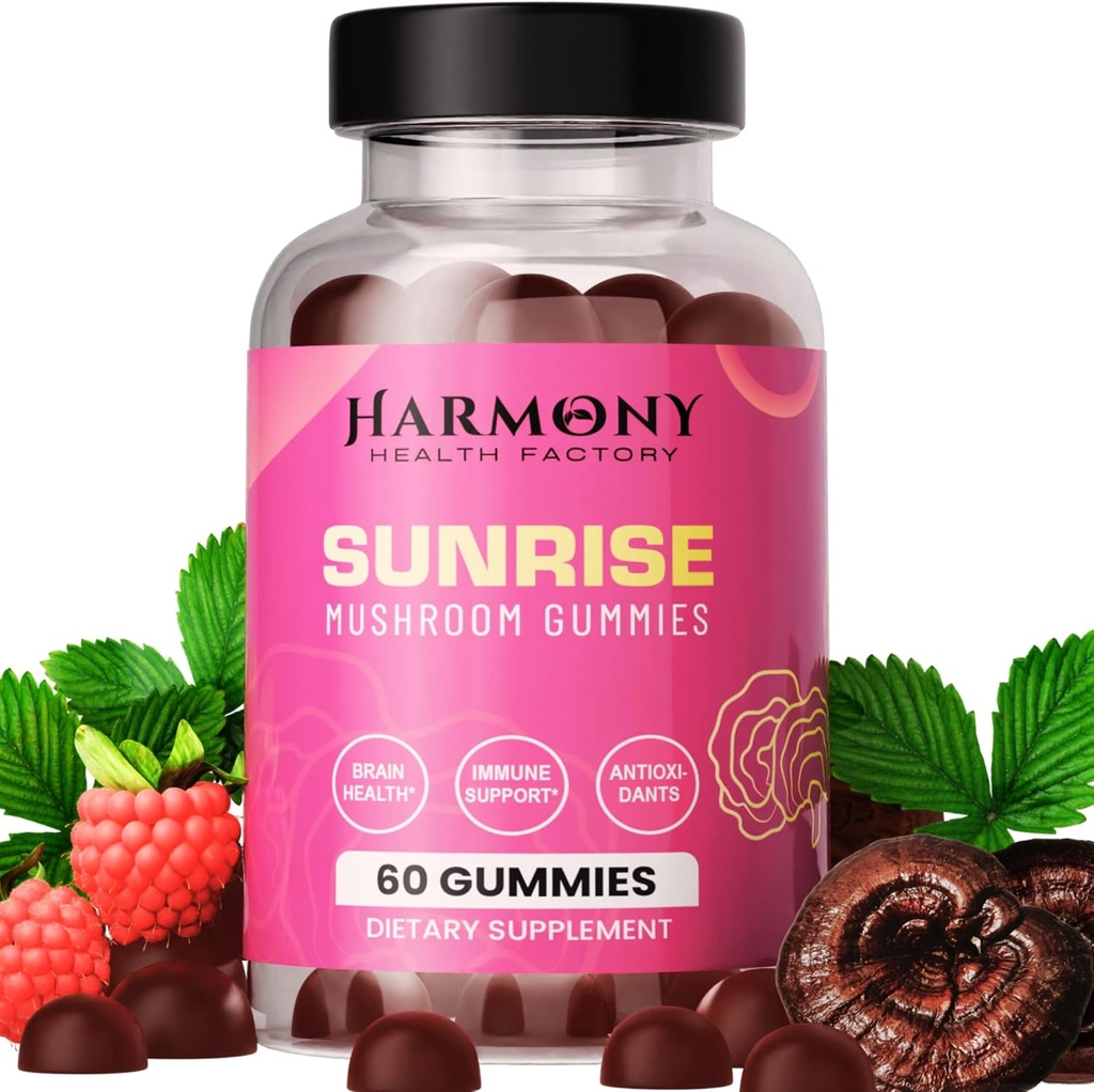 Organic 10x Potency Mushroom Supplement Gummies for Energy and Mood - Immune Support with Lion's Mane, Cordyceps, Reishi, Chaga, Turkey Tail - Nootropic Adaptogenic Raspberry Flavor - 60 Count