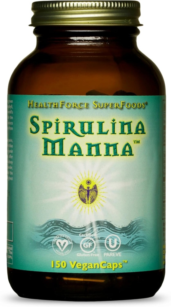 HealthForce SuperFoods Spirulina Manna Capsules - 150 Vegan Capsules for Immune Support and Overall Health