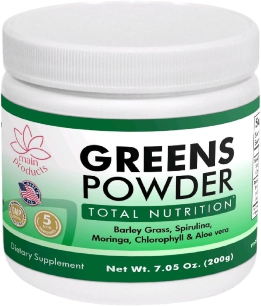 Superfood Greens Powder with Barley Grass, Spirulina, Moringa, Chlorophyll, and Aloe Vera - 7.05 Oz (200g)