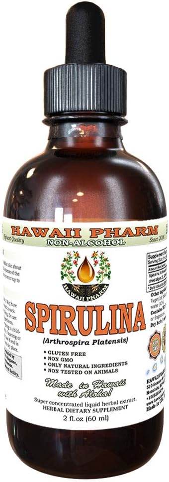 Organic Spirulina Liquid Extract - Alcohol-Free Glycerite Supplement, 2 fl.oz - Hawaii Pharm USA