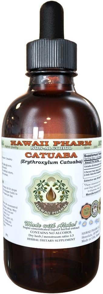 Catuaba Dried Bark Liquid Extract - Alcohol-Free Herbal Supplement - 2 oz Bottle by Hawaii Pharm