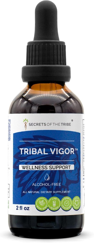 Tribal Vigor Herbal Drops Alcohol-Free Extract with Eleuthero Siberian Ginseng, Catuaba, and more - 2 oz Wellness Support Tincture