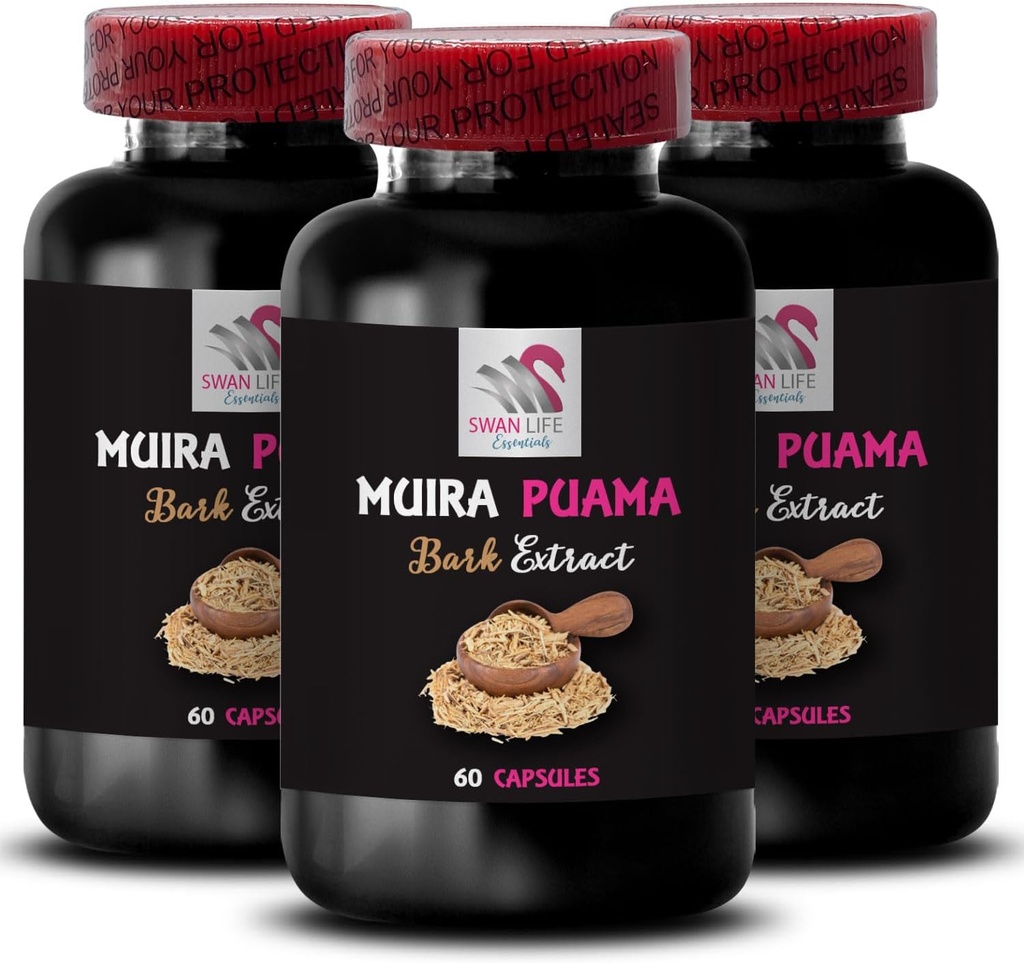 SWAN LIFE ESSENTIALS Vital Boost with Muira Puama Bark Extract - Herbal Activation for Daily Recharge and Strength Flow - 3 Bottles, 180 Capsules