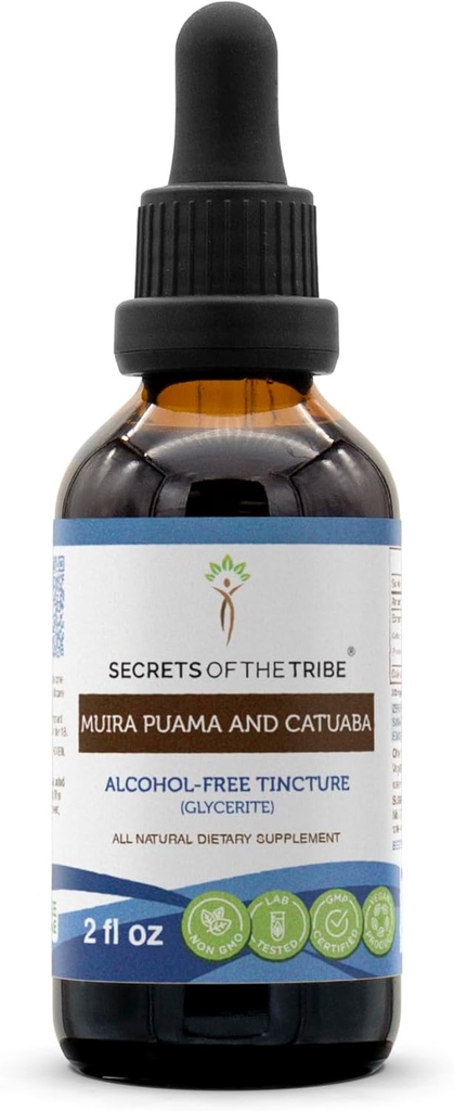 Alcohol-Free Muira Puama and Catuaba Tincture Extract - High-Potency Herbal Drops - 2 oz Bottle
