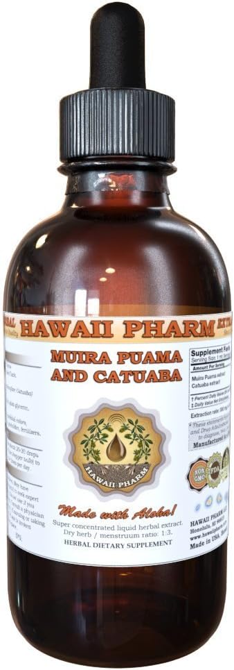 4 Oz Hawaii Pharm Muira Puama and Catuaba Liquid Extract Tincture - Powerful Herbal Supplement (120ml)