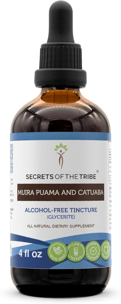 Alcohol-Free Muira Puama and Catuaba Herbal Tincture Extract - High-Potency Drops - 4 oz Bottle by Secrets of the Tribe