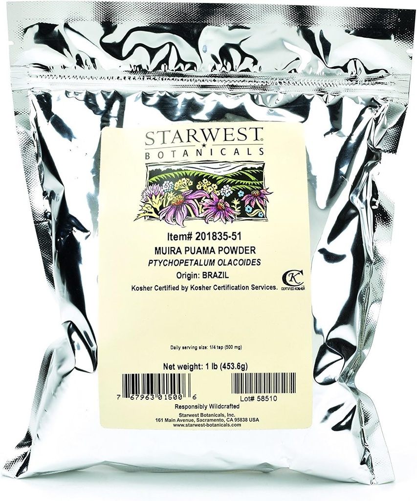1lb Starwest Botanicals Wildcrafted Muira Puama Powder - Pure and Natural Herbal Supplement