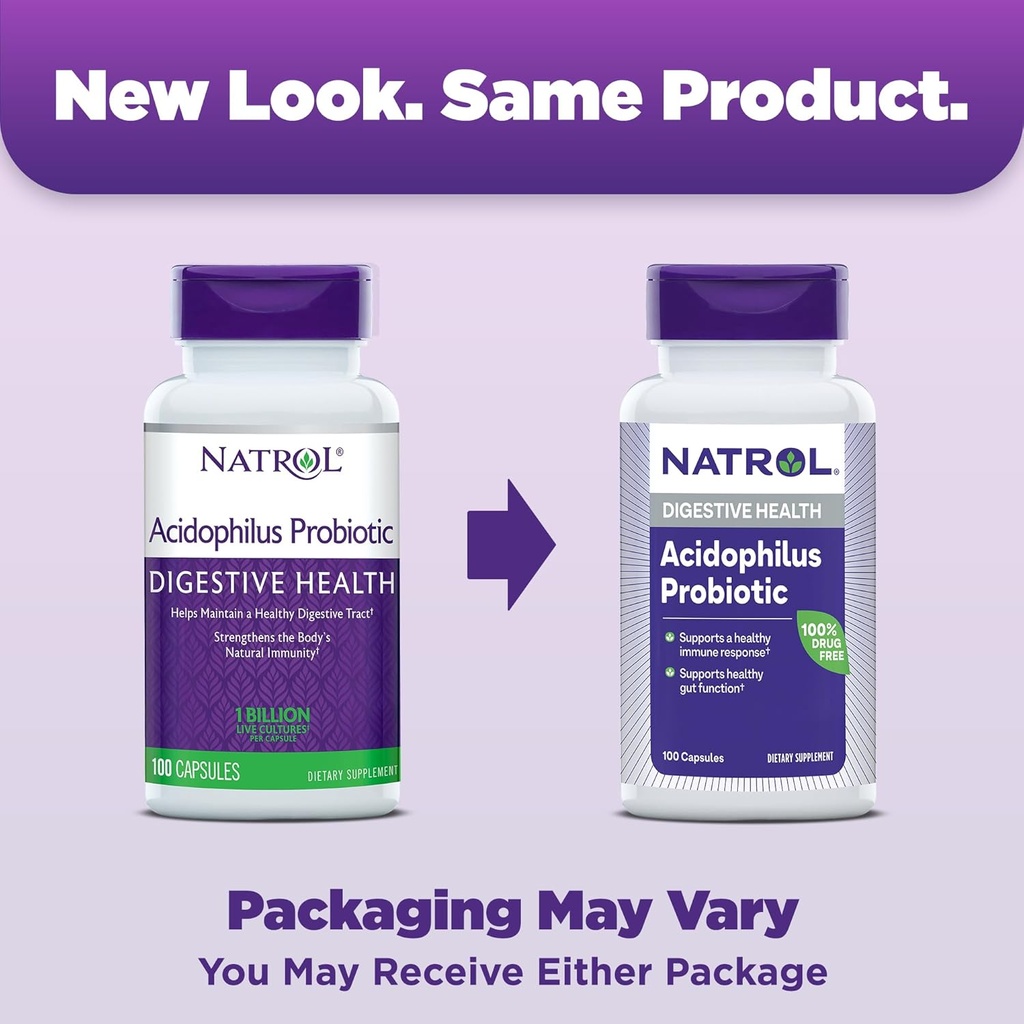 Natrol Acidophilus Probiotic Capsules - 100mg, 200 Count - Pack of 2