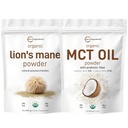 2 Pack Micro Ingredients MCT Oil Powder with Prebiotic Fiber, Lions Mane Mushroom | C8 MCT Oil Coffee Creamer | Natural Superfood for Brain, Energy, Immune Health